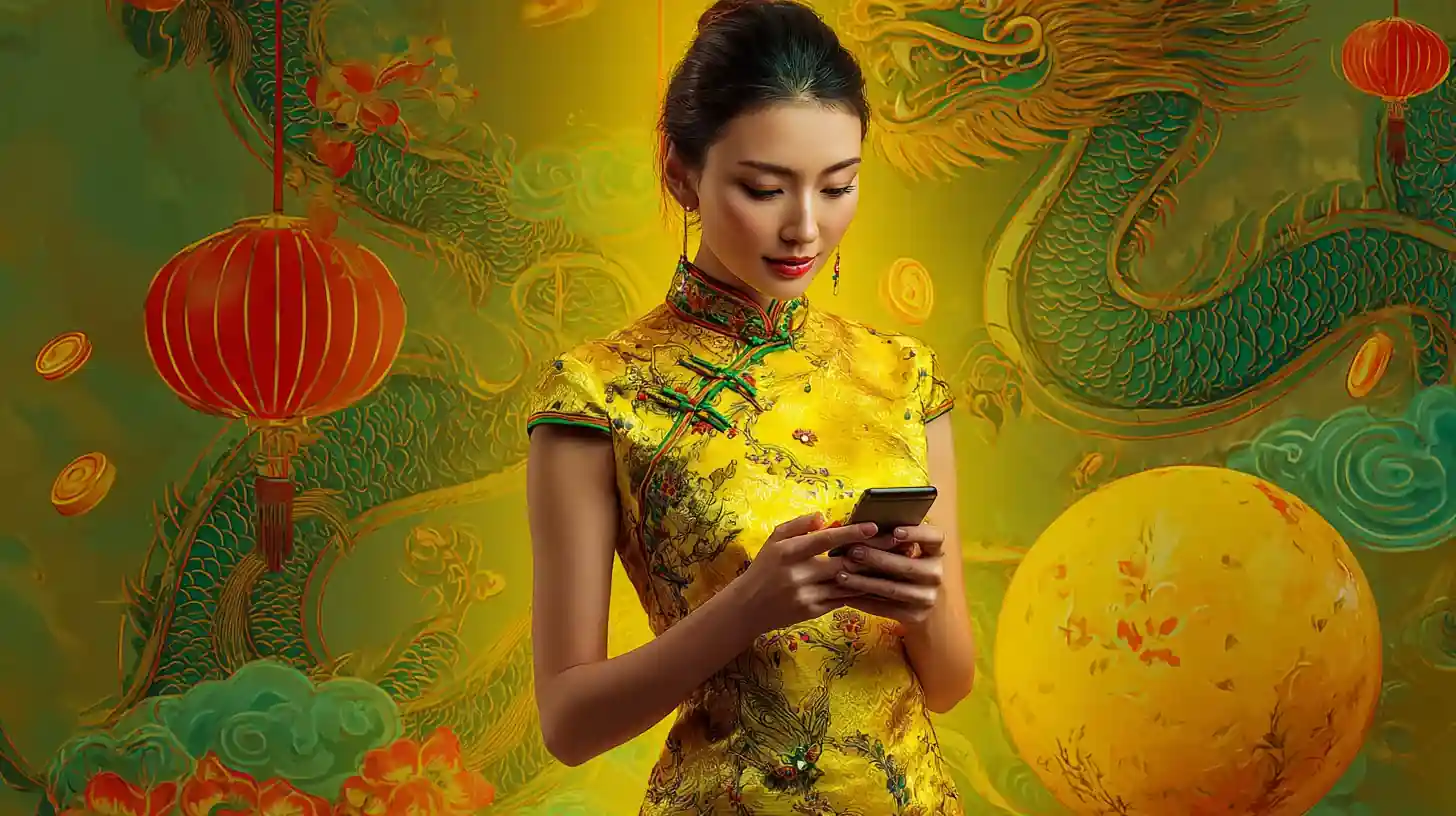 หญิงสาวสวมชุดทองกำลังใช้โทรศัพท์มือถือ